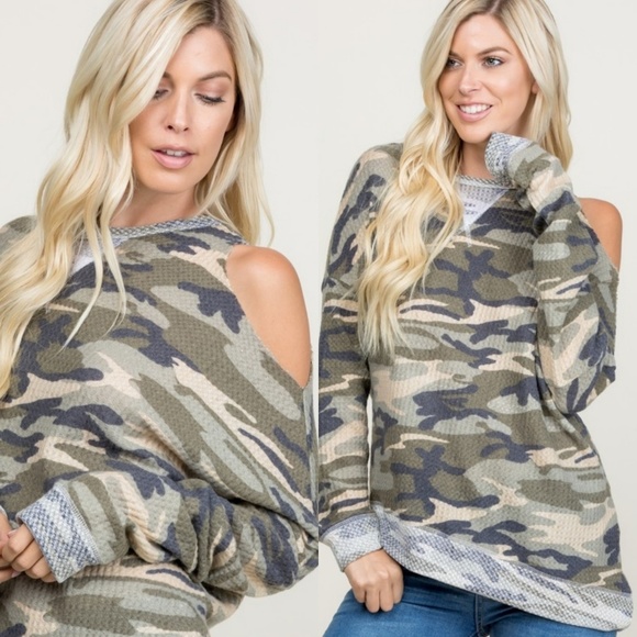 Amazing camo cold shoulder waffle top - Picture 4 of 7